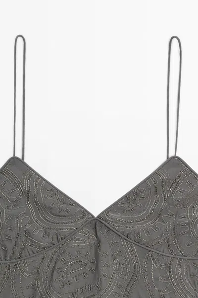 Massimo Dutti Strappy Top With Embroidered Detail In Gray
