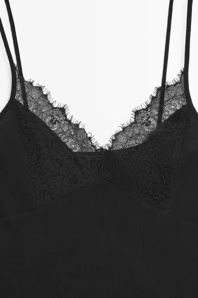 Massimo Dutti Strappy Top With Lace Detail In Black