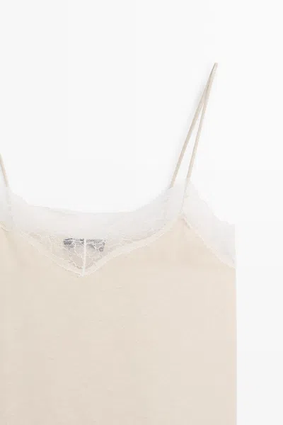 Massimo Dutti Strappy Top With Lace Detail In White