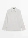 Massimo Dutti Striped Shirt With Chest Detailing In White