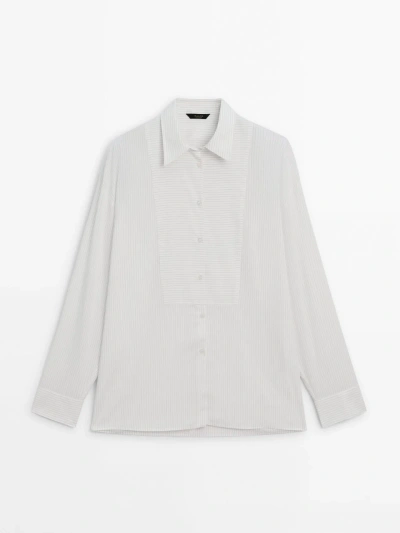 Massimo Dutti Striped Shirt With Chest Detailing In White