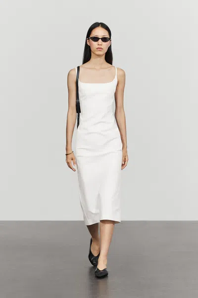 Massimo Dutti Vestito Midi Elasticizzato In Misto Cotone In Bianco