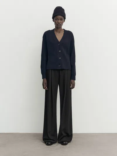 Massimo Dutti Knit Cardigan With Buttoned Tab Detail In Navy Blue