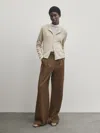 Massimo Dutti Buttoned Knit Cardigan With Plated Finish In Beige