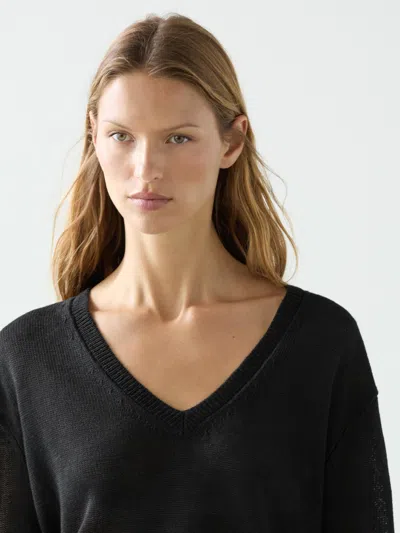 Massimo Dutti Strickpullover Aus Leinen Mit V In Black