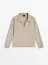Massimo Dutti Striped Wool Blend Knit Polo Sweater In Kamelfarben