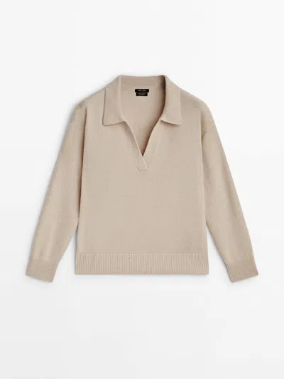 Massimo Dutti Striped Wool Blend Knit Polo Sweater In Kamelfarben