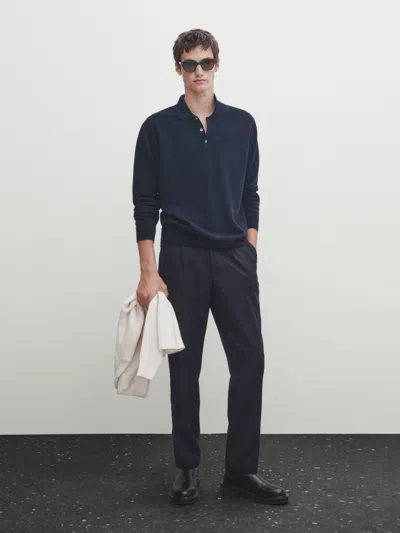 Massimo Dutti Strickpullover Im Polo-stil Aus Wolle Und Kaschmir In Marineblau