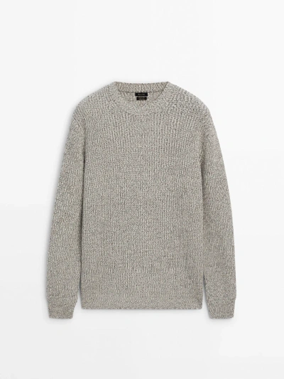 Massimo Dutti Cotton Blend Knit Sweater With Crew Neck In Cream