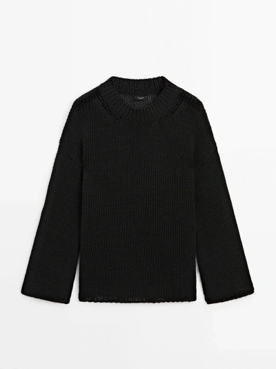 Massimo Dutti Crew Neck Knit Sweater In Black