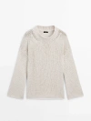 Massimo Dutti Crew Neck Knit Sweater In Cream
