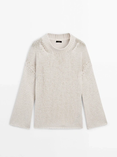 Massimo Dutti Crew Neck Knit Sweater In Cream