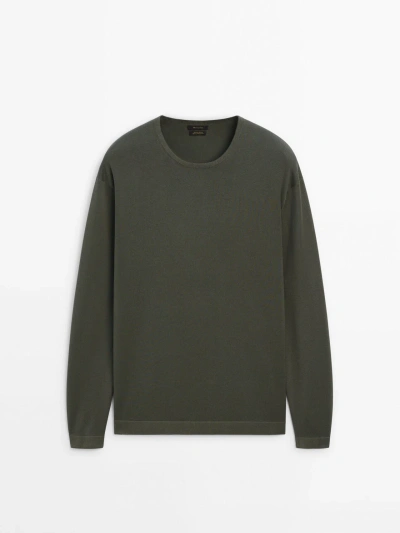 Massimo Dutti Crew Neck Knit Sweater In Dunkelgrün