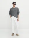 Massimo Dutti Strickpullover Mit Wolle Und Baumwolle Und Rundausschnitt In Anthrazitgrau