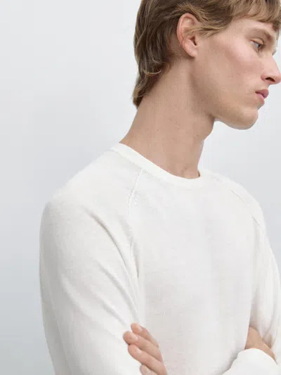 Massimo Dutti Strickpullover Rundausschnitt Mit Leinen In White