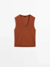 Massimo Dutti Knit Top With Neckline Detail In Russet
