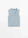 Massimo Dutti Knit Top With Neckline Detail In Sky Blue