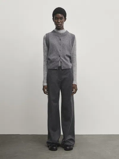 Massimo Dutti Strickweste Aus Wollgemisch Mit Knopfleiste In Grey