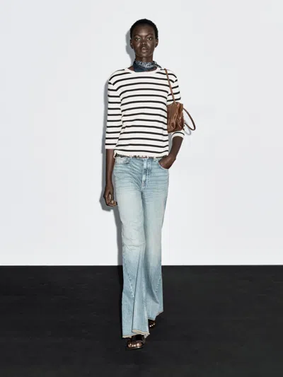 Massimo Dutti Striped 100% Cotton T In Blue