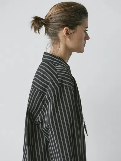 Massimo Dutti Striped Cotton Blend Shirt In Black