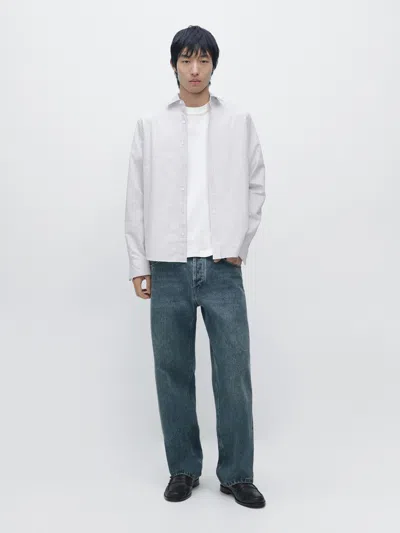 Massimo Dutti Striped Cotton Blend Shirt In White