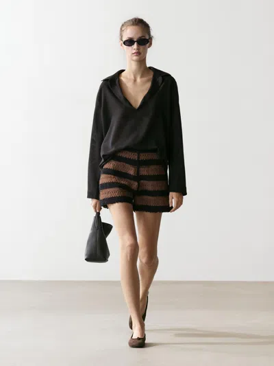 Massimo Dutti Striped Cotton Crochet Shorts In Multi