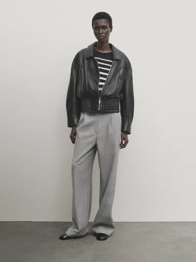 Massimo Dutti Gestreiftes Cropped-shirt In Schwarz