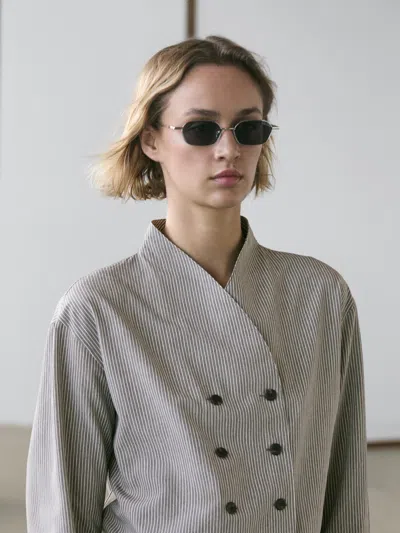 Massimo Dutti Striped Flowing Shirt With Button Details In Gray