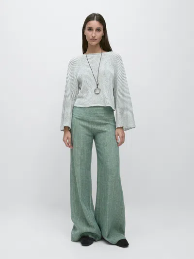 Massimo Dutti Striped Flowing Trousers With Corset Belt Detail In White