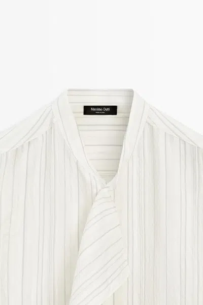 Massimo Dutti Striped Flowing Wrap Shirt In White