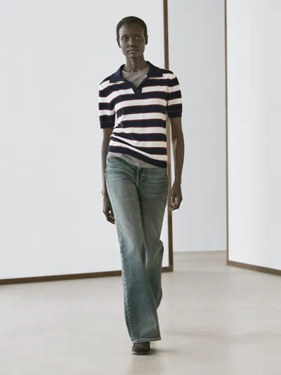 Massimo Dutti Striped Knit Polo Sweater In Multi