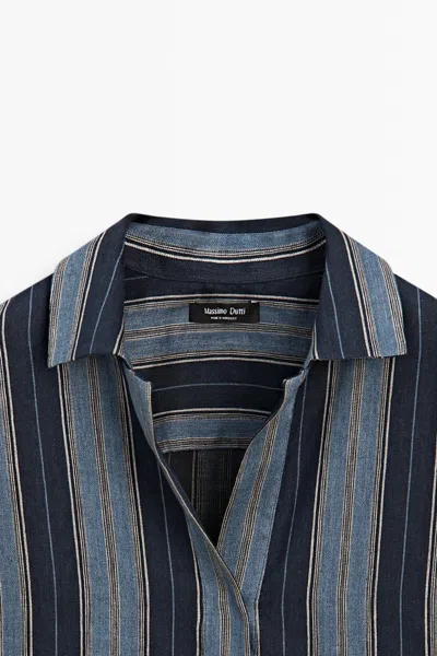 Massimo Dutti Striped Linen And Cotton Blend Kaftan In Blue