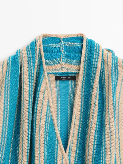 Massimo Dutti Striped Linen Blend Crossover Top In Blue