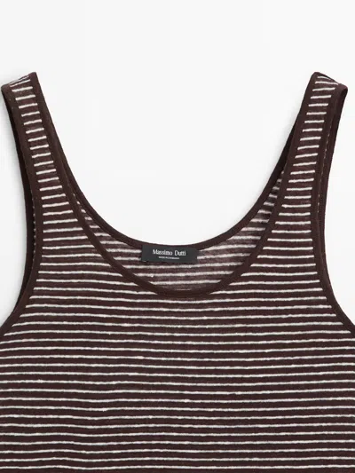 Massimo Dutti Striped Linen Tank Top In Blue