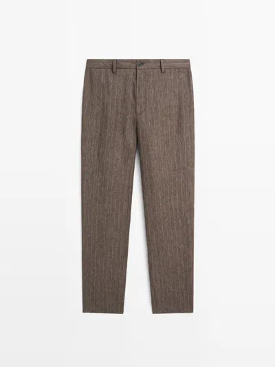 Massimo Dutti Pantalón Rayas Lino In Brown