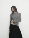 Massimo Dutti Striped Long Sleeve Cotton T-shirt In Schwarz