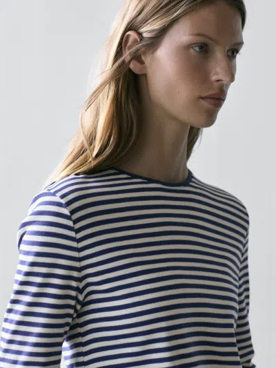Massimo Dutti Striped Long Sleeve T In Blue