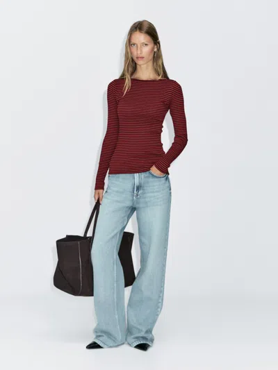 Massimo Dutti Striped Long Sleeve T In Burgundy