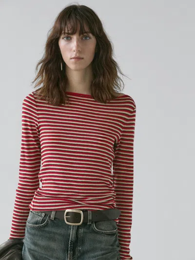 Massimo Dutti Striped Long Sleeve T In Red