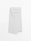 Massimo Dutti Striped Midi Skirt With Pleat Detail In White