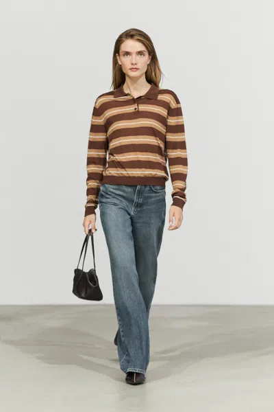 Massimo Dutti Striped Polo Sweater In Toffee
