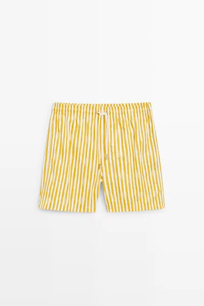 Massimo Dutti Striped Printed Swimming Trunks In Yellow