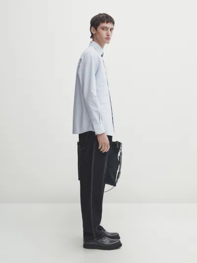 Massimo Dutti Kleingestreiftes Oxfordhemd Im Regular-fit In Light Blue