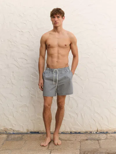 Massimo Dutti Striped Seersucker Swimming Trunks In Gray