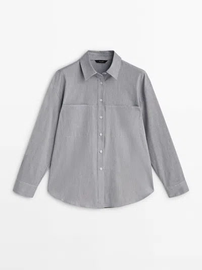 Massimo Dutti Striped Shirt With Hidden Pockets In White
