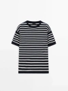 MASSIMO DUTTI STRIPED SHORT SLEEVE KNIT SWEATER