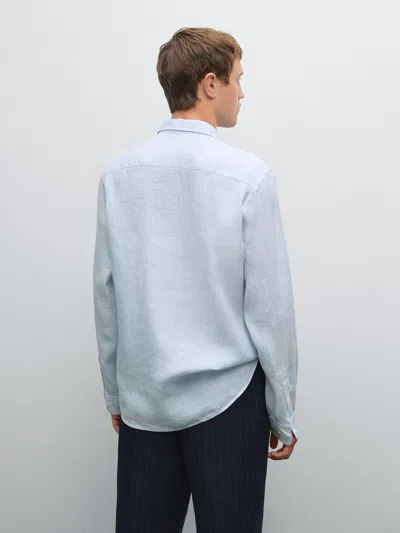 Massimo Dutti Striped Slim Fit Linen Shirt In Blue