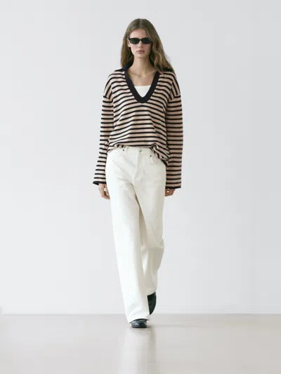 Massimo Dutti Striped V In Blue