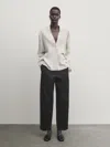 Massimo Dutti Streifenhemd V-ausschnitt In Gebrochen Weiss