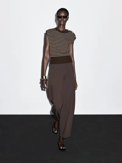 Massimo Dutti Striped Vest With Button Details In Brown